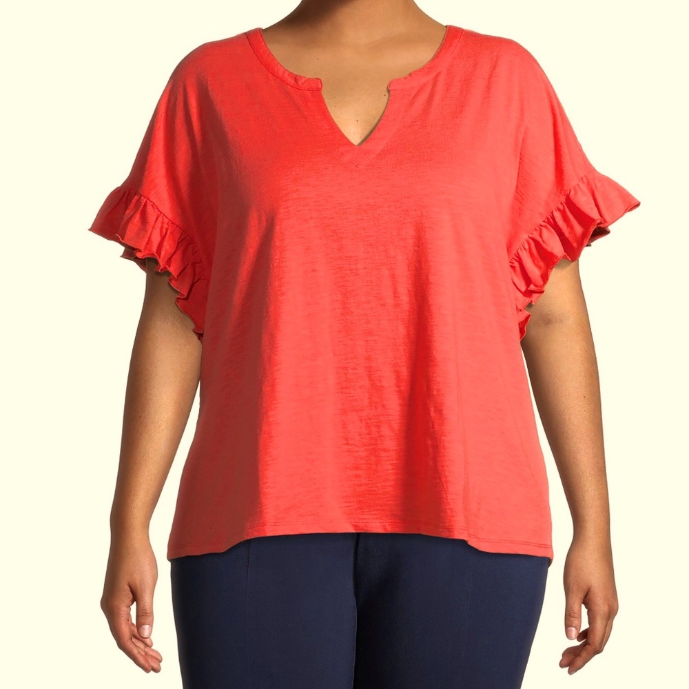 Terra & Sky Coral Flutter Sleeve Top Size 4X NWT